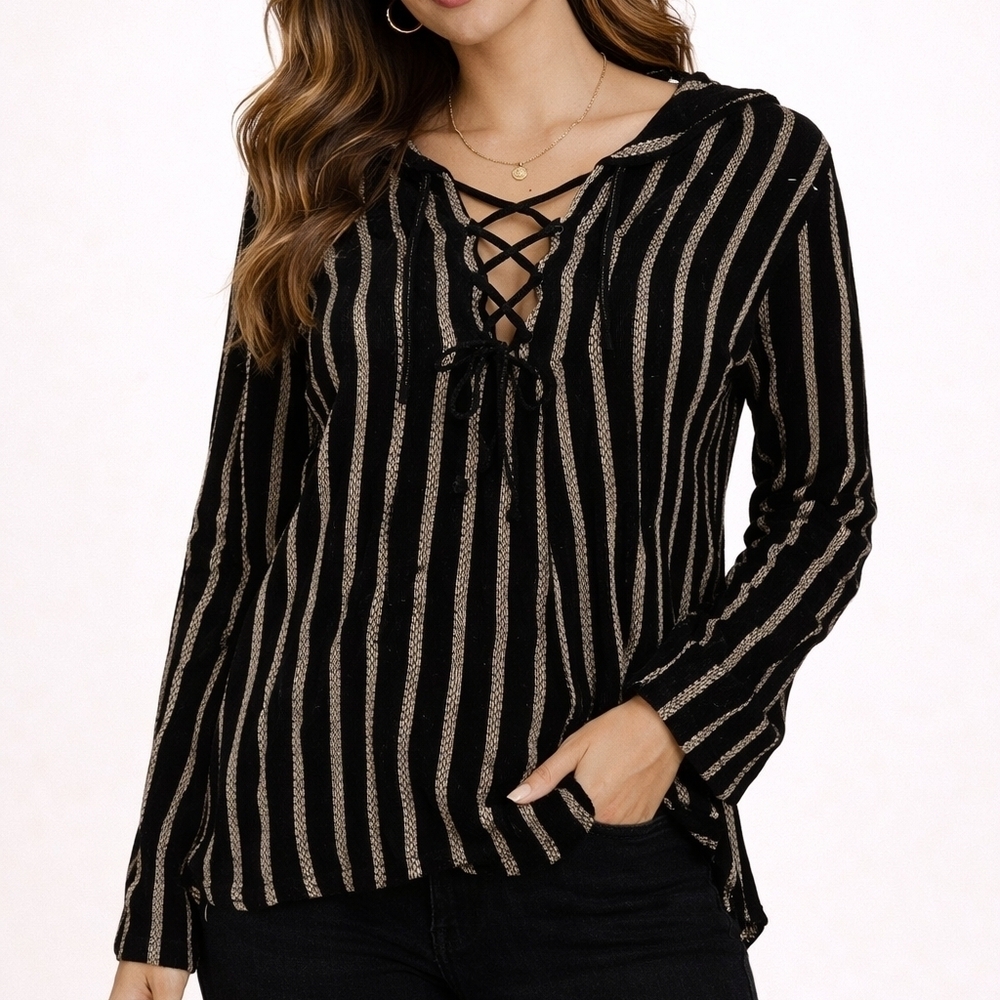 Billabong Black lightweight striped lace-up Hippie Mountain Girl hoodie